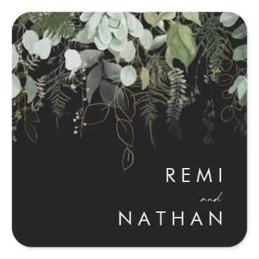 Greenery and Gold Leaf | Black Envelope Seals