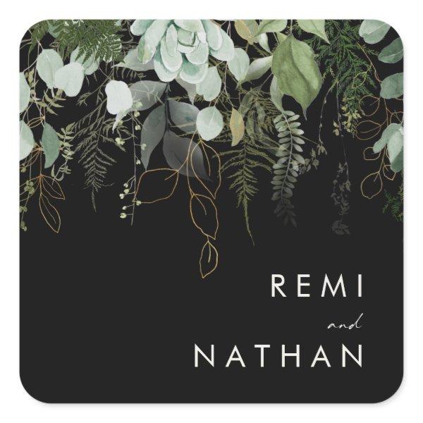 Greenery and Gold Leaf | Black Envelope Seals