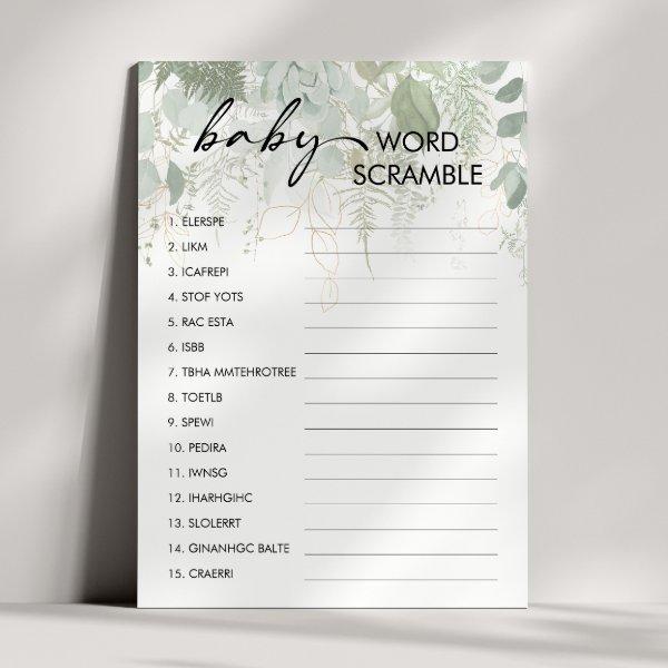 Greenery Baby Shower Baby Word Scramble Game Card