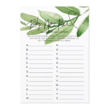 Greenery Baby Shower Game Baby Name Race Card