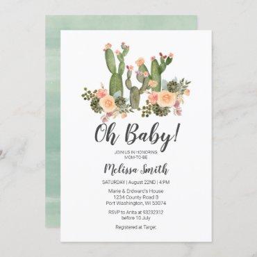 Greenery Cactus boy baby shower invitation