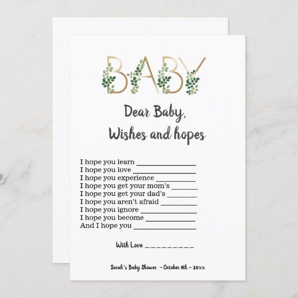 Greenery Dear Baby Hope Wishes Baby Shower Game
