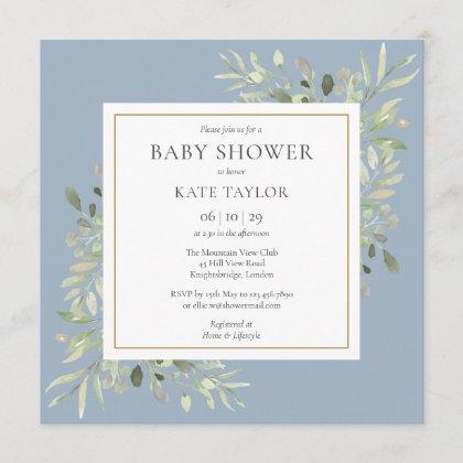Greenery Dusty Blue Boy Baby Shower | Sprinkle Invitation