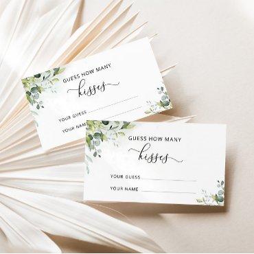 Greenery eucalyptus how many kisses bridal game enclosure card