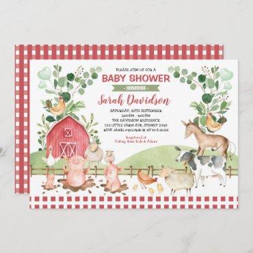 Greenery Farm Animals Barnyard Boy Baby Shower Invitation