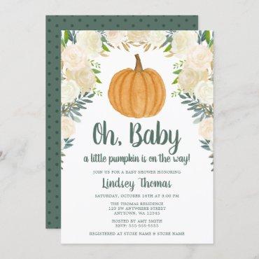 Greenery Floral Pumpkin Fall Baby Shower Invitation
