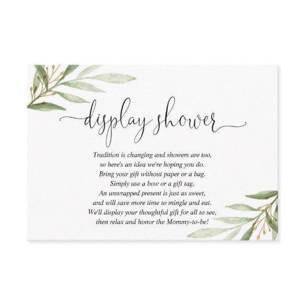 Greenery green gold baby shower display shower enclosure card