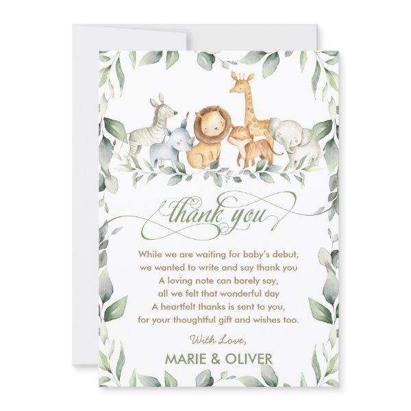 Greenery Jungle Animals Baby Shower Birthday    Th Thank You Card