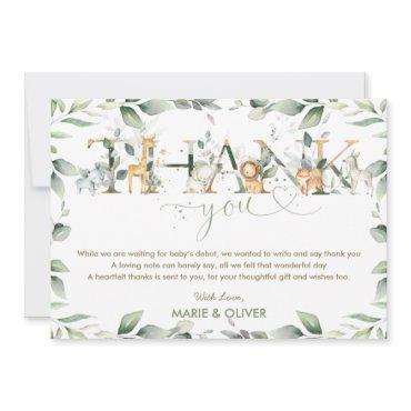 Greenery Jungle Animals Baby Shower Birthday    Thank You Card