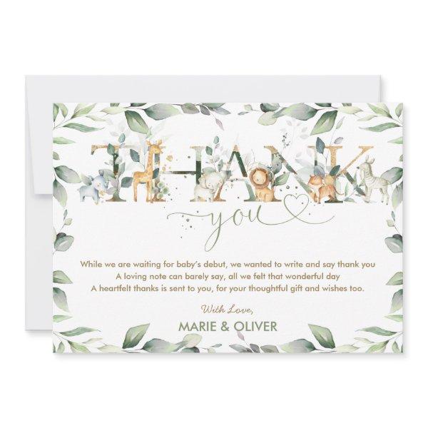 Greenery Jungle Animals Baby Shower Birthday    Thank You Card