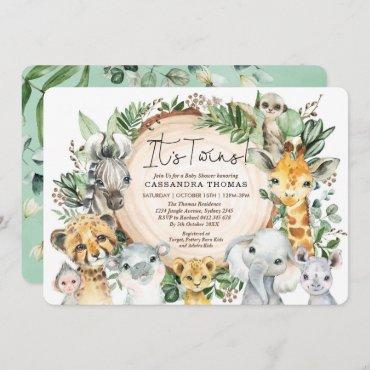 Greenery Jungle Party Animals Twins Baby Shower Invitation