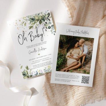 Greenery Leaves Baby Shower Registry QR Code Photo