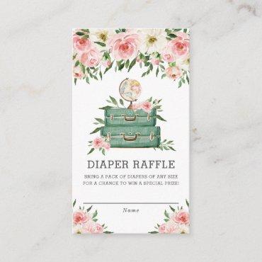 Greenery Pink Floral Adventure Baby Diaper Raffle Enclosure Card