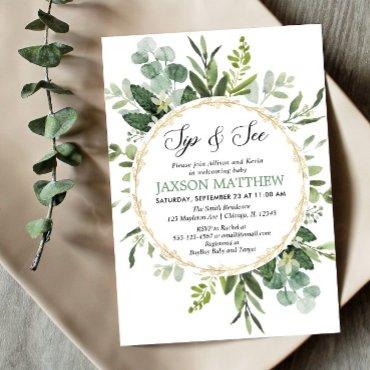 Greenery Sip and See, Eucalyptus Meet greet baby