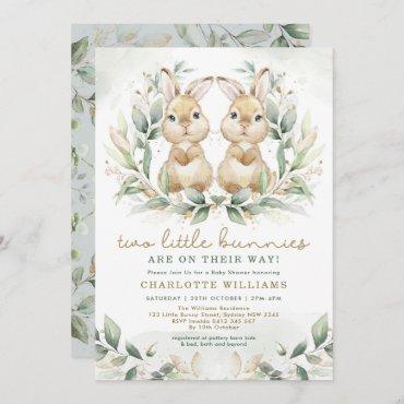 Greenery Twin Bunny Baby Shower Easter Rabbit Invitation