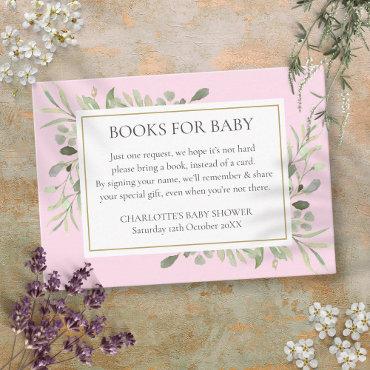 Greenery Watercolor Book Request Baby Girl Shower Enclosure Card