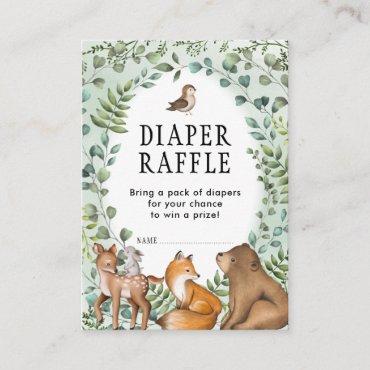 Greenery Woodland Forest Animals Diaper Raffle Enclosure Card