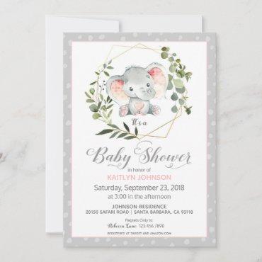 Grey Elephant Modern Baby Shower Invitation
