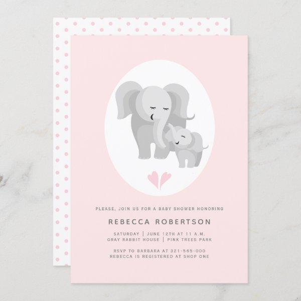 Grey elephant mother& baby boy shower pink