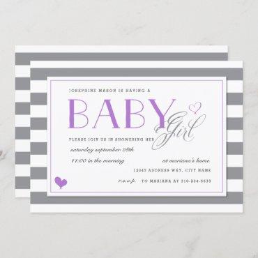 Grey & White Stripe Baby Shower + Lavender Purple