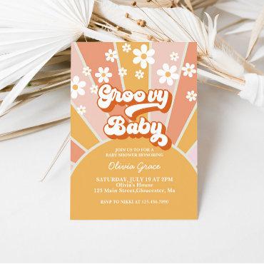 Groovy Baby Retro Sunshine Daisy Baby Shower Invit