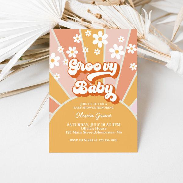 Groovy Baby Retro Sunshine Daisy Baby Shower Invit