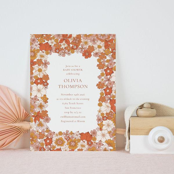 Groovy Boho Orange Floral Frame Cute