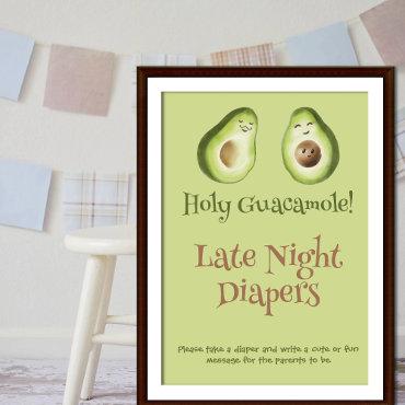 Guacamole Avocado Fiesta Baby Shower Diaper Game Poster