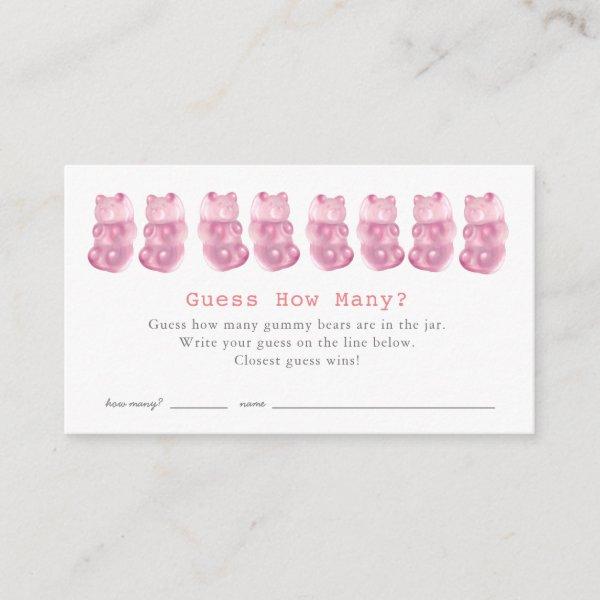 Guess How Many Gummy Bears Pink Baby Shower Game Enclosure Card