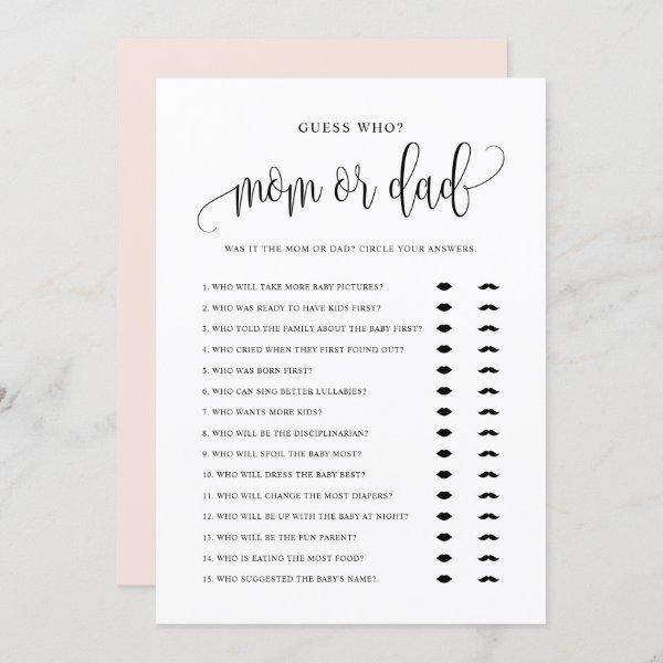 Guess Who Mom or Dad Black Script Baby Shower Card