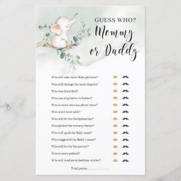 Guess who mommy or daddy game elephant boho