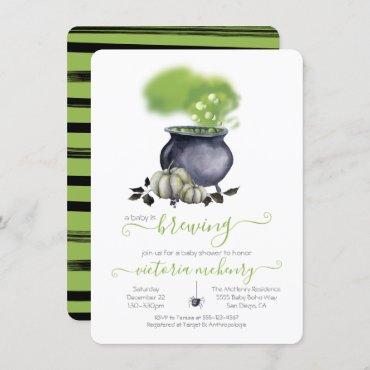 Halloween A Baby is Brewing Caldron Baby Shower Invitation