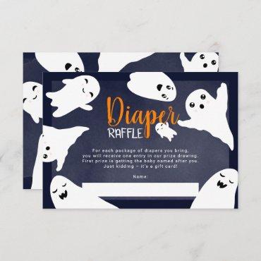 Halloween ghosts bue diaper raffle baby shower enclosure card