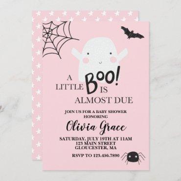 Halloween Little Boo Ghost Baby Shower Pink Invitation