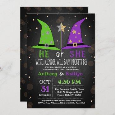 Halloween Witch Gender Reveal Party Invitation