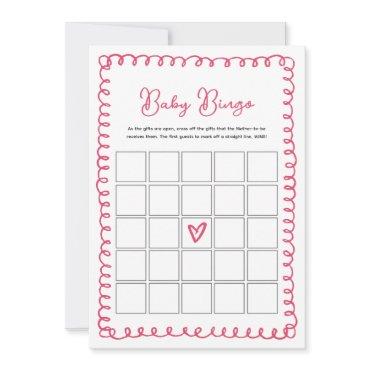 Hand Drawn Pink Baby Shower Baby Bingo Game Cards