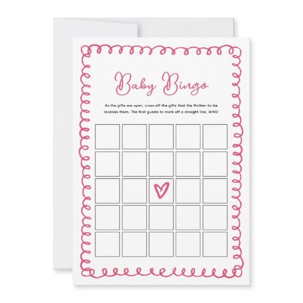 Hand Drawn Pink Baby Shower Baby Bingo Game Cards