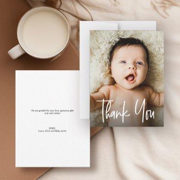Handlettering Modern Baby Shower Custom Photo  Thank You Card