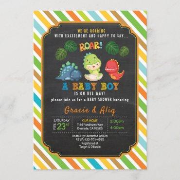 Happy Baby Dinosaur baby shower invitation BOY