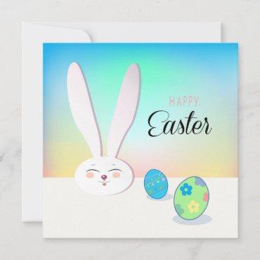 Happy Easter Spring Cute Bunny Easter Eggs Hunt Holiday Card