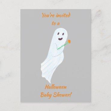Happy Ghost Halloween Baby Shower Invite Postcards