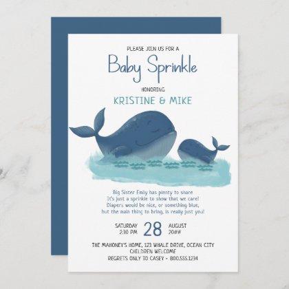 Happy Whale Watercolor Boy Baby Sprinkle Invitation