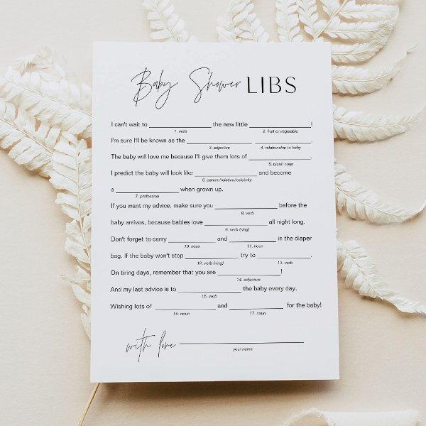 HARLOW Baby Shower Libs Fill in the Blank Game 5x7