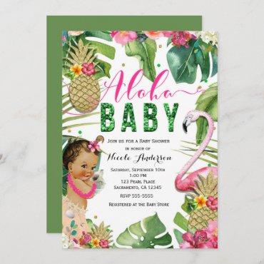 Hawaiian Aloha Tropical Baby Girl Vintage Shower Invitation