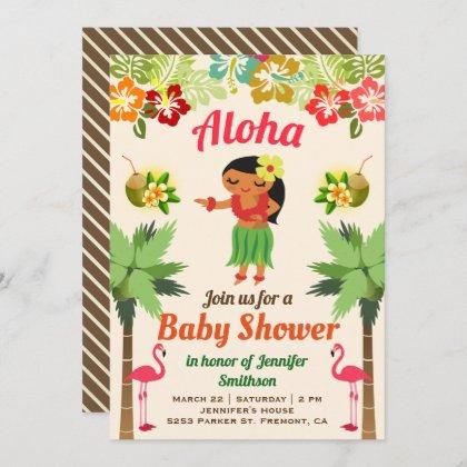 Hawaiian Hula Girl Luau Baby Shower Invitation