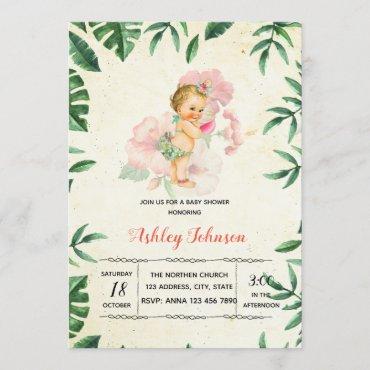 Hawaiian vintage baby shower invitation