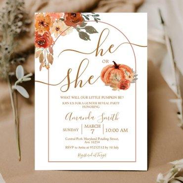 He or She Boho Arch Pumpkin Gender Reveal