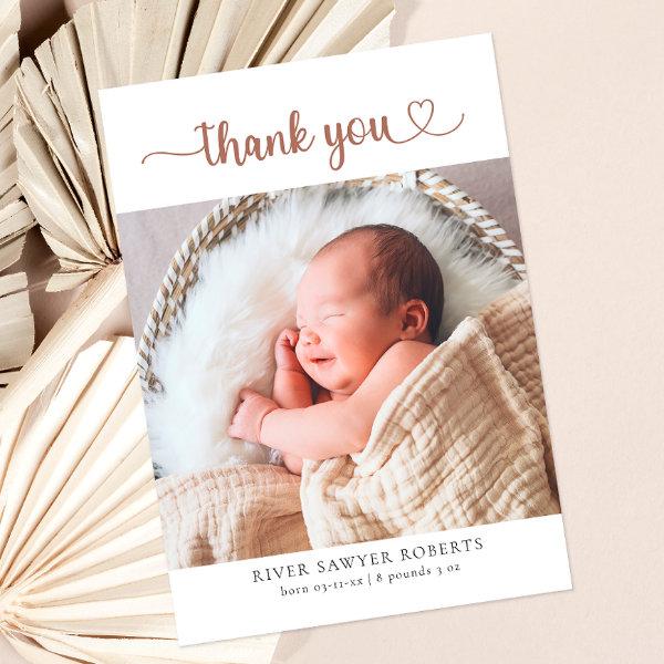 Heart Script Photo Baby Shower Thank You Card