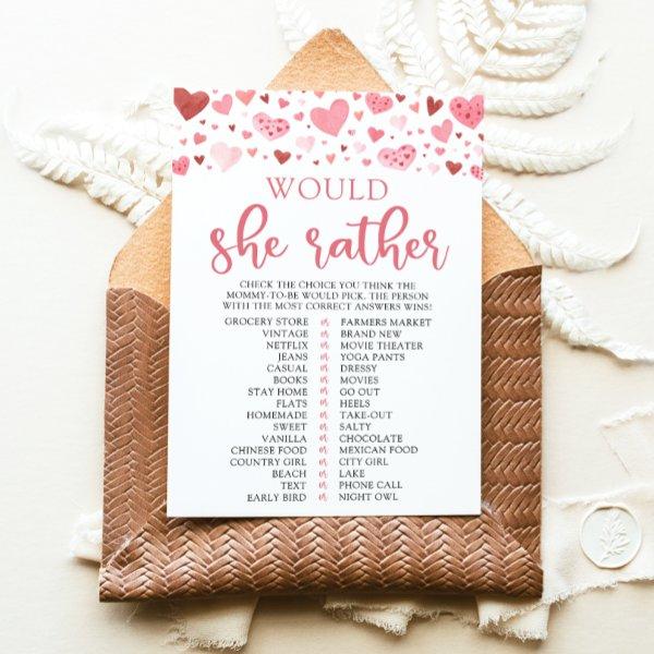 Hearts Valentine Would She Rather Baby Shower Game