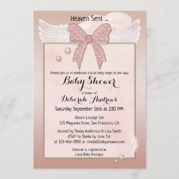 Heaven Sent Angel Wing Girl Baby Shower Invitation